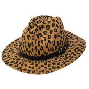Womens Western Hat Leopard Print Felt One Size Adjustable Cowboy Casual Tan Brow